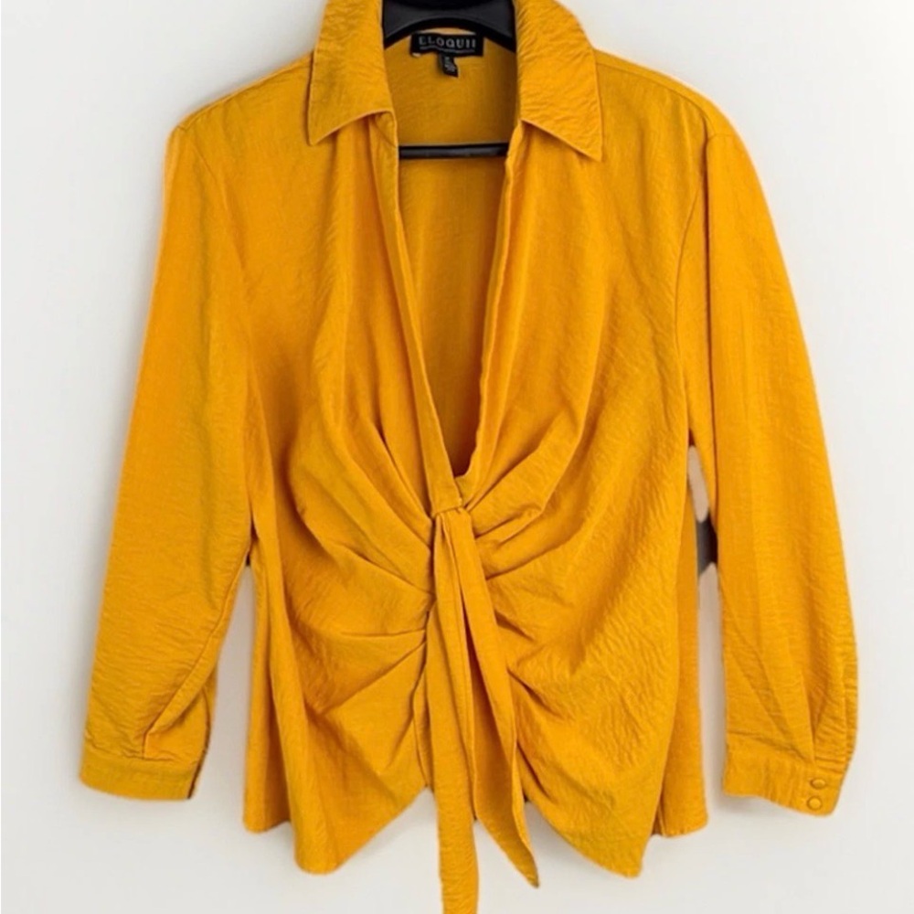 Eloquii Golden Yellow Tie-Front Button Down Blouse